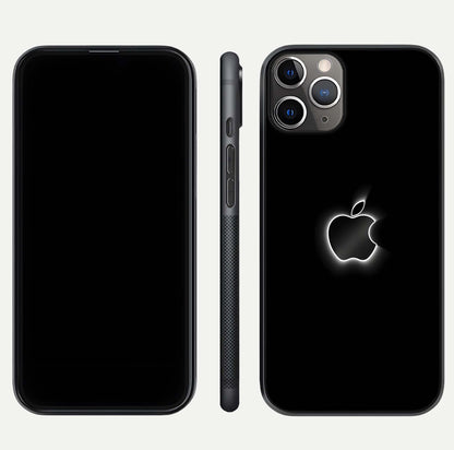 Neon Apple Glow Glass Case for iPhone 11 Pro Max close-up angled shot highlighting neon reflection and color pop