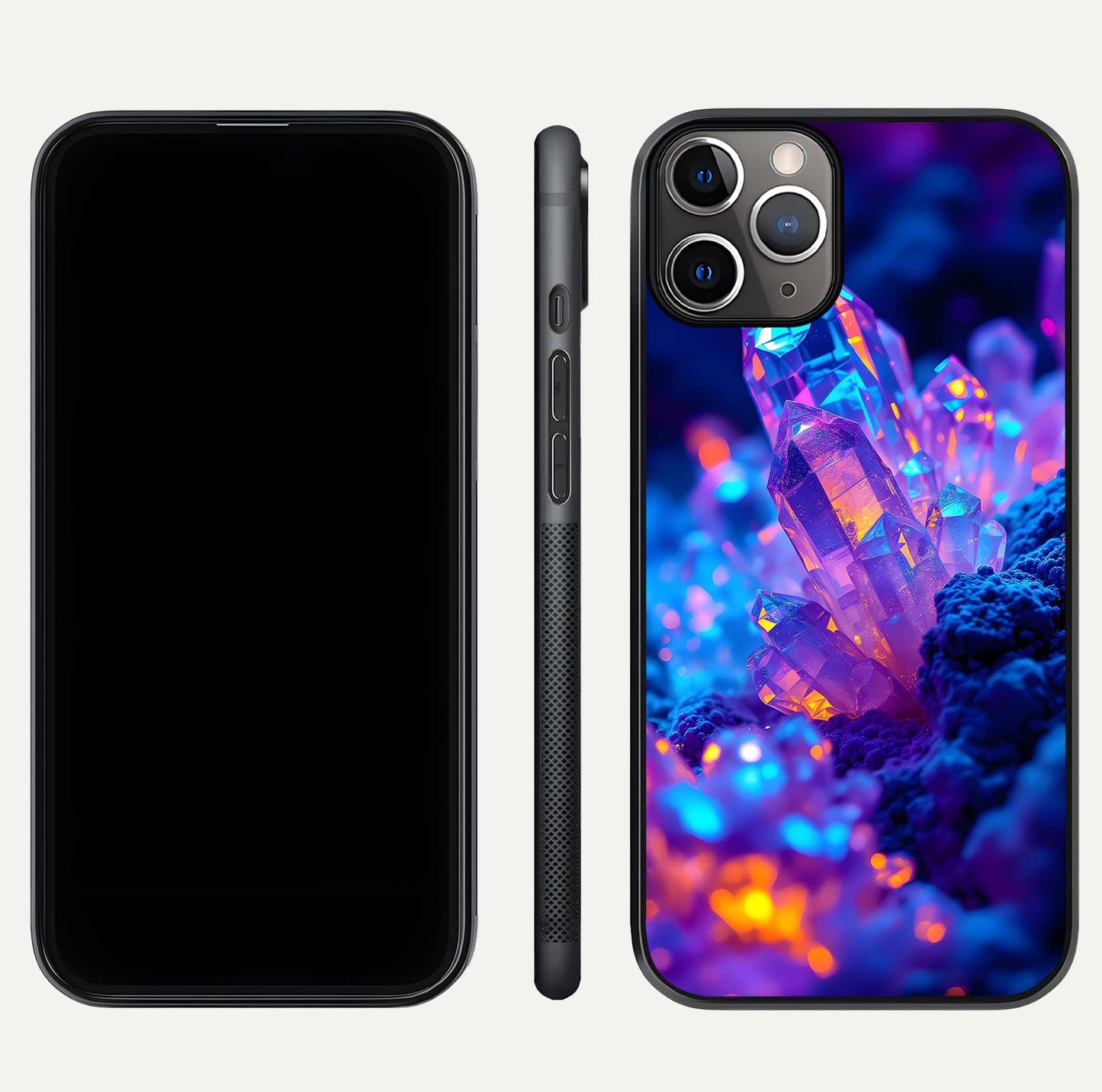 Neon Aura Shards Glass Case for iPhone 11 Pro Max close-up angled shot highlighting fragment pattern and reflection
