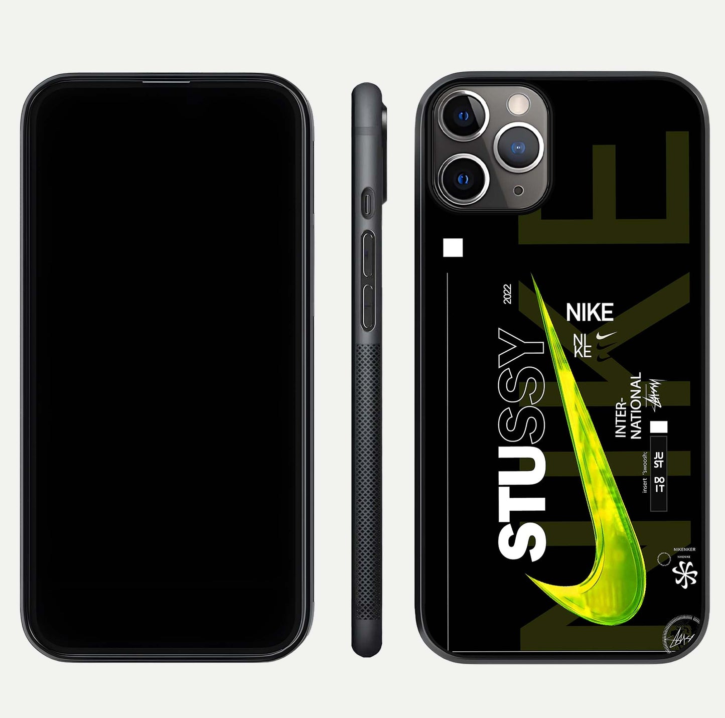 Neon Street Edition Glass Case for iPhone 11 Pro Max close-up angled shot showing urban neon lights and shine