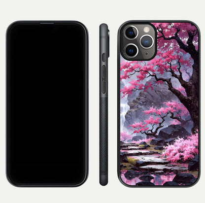 Pinkish Scenery Glass Case for iPhone 11 Pro Max close-up angled shot showing reflection and gradient color blend