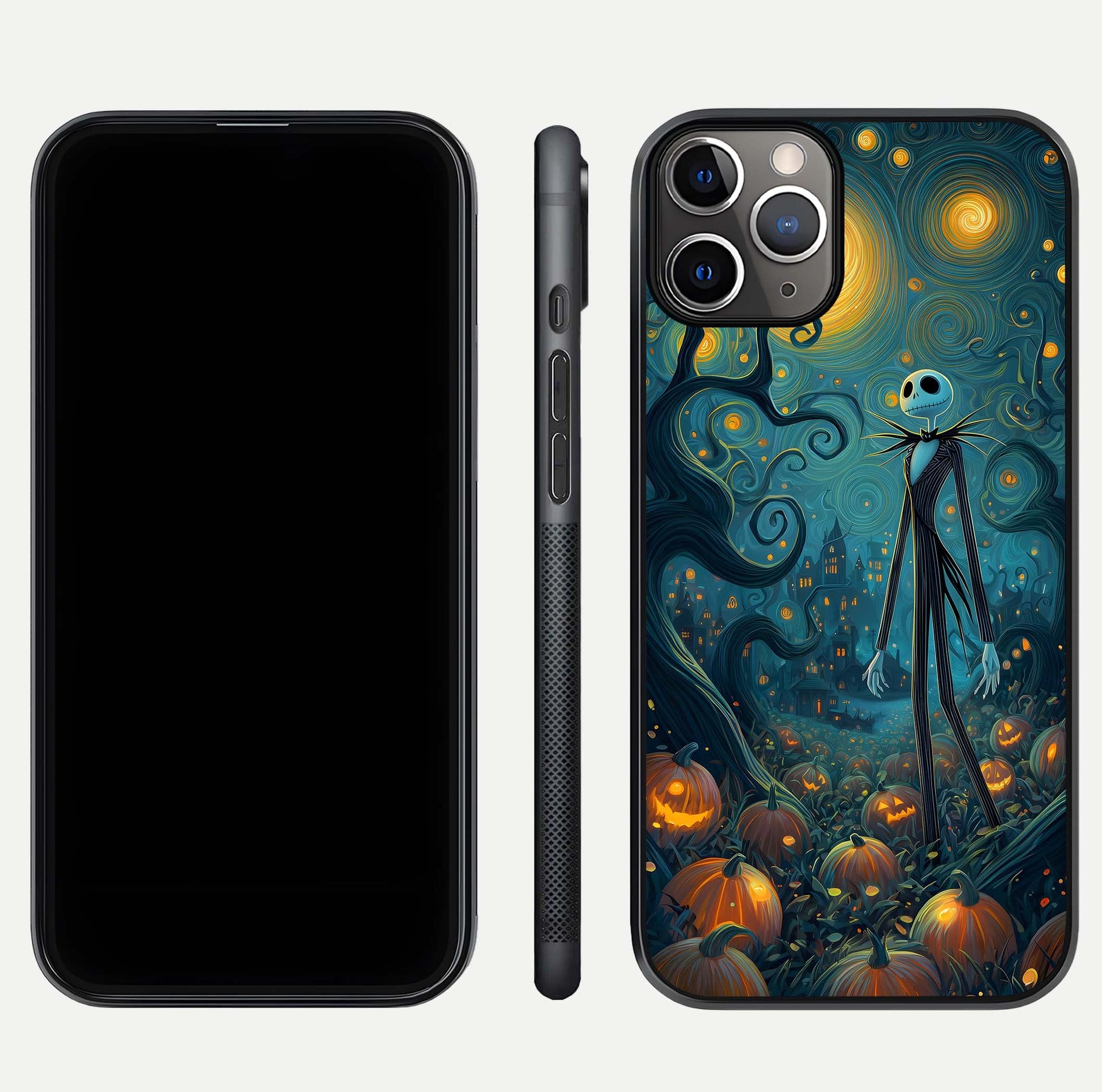 Pumpkin Moonlight Tale Glass Case for iPhone 11 Pro Max close-up angled shot highlighting reflection and vibrant glow