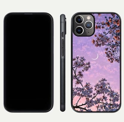 Purple Serenity Moon Glass Case for iPhone 11 Pro Max close-up angled shot showing reflection and gradient purple hues