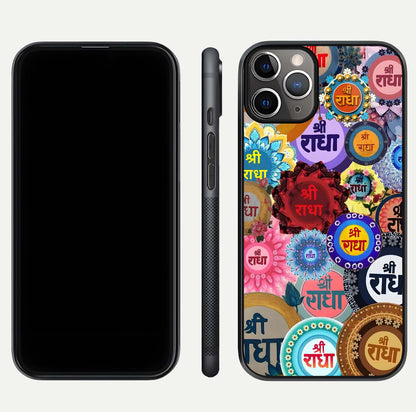 Radha Divine Bloom Glass Case for iPhone 11 Pro Max close-up angled shot highlighting divine detailing and shine