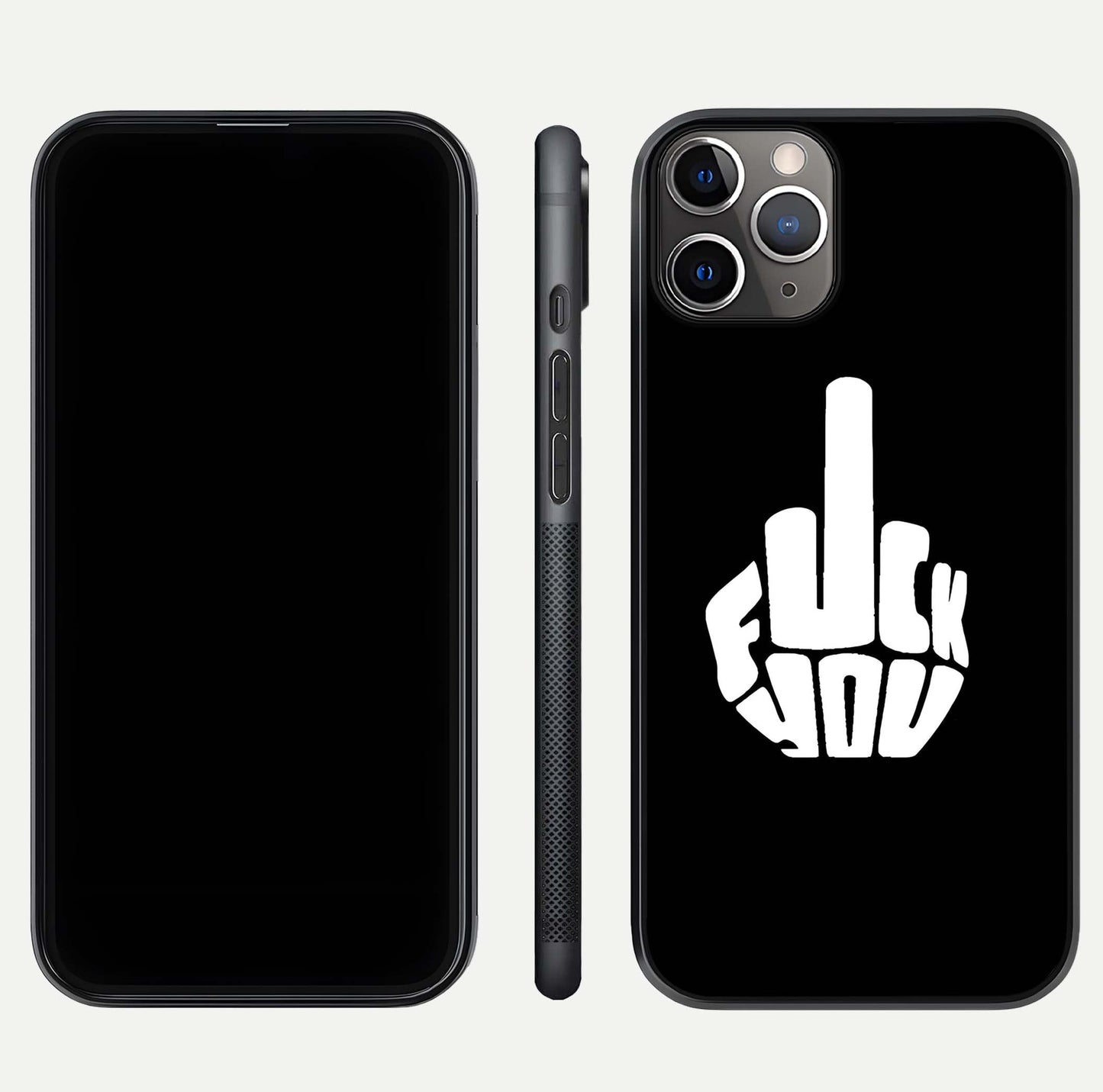 Rebel Mode On Glass Case for iPhone 11 Pro Max close-up angled shot highlighting reflective text and sharp design