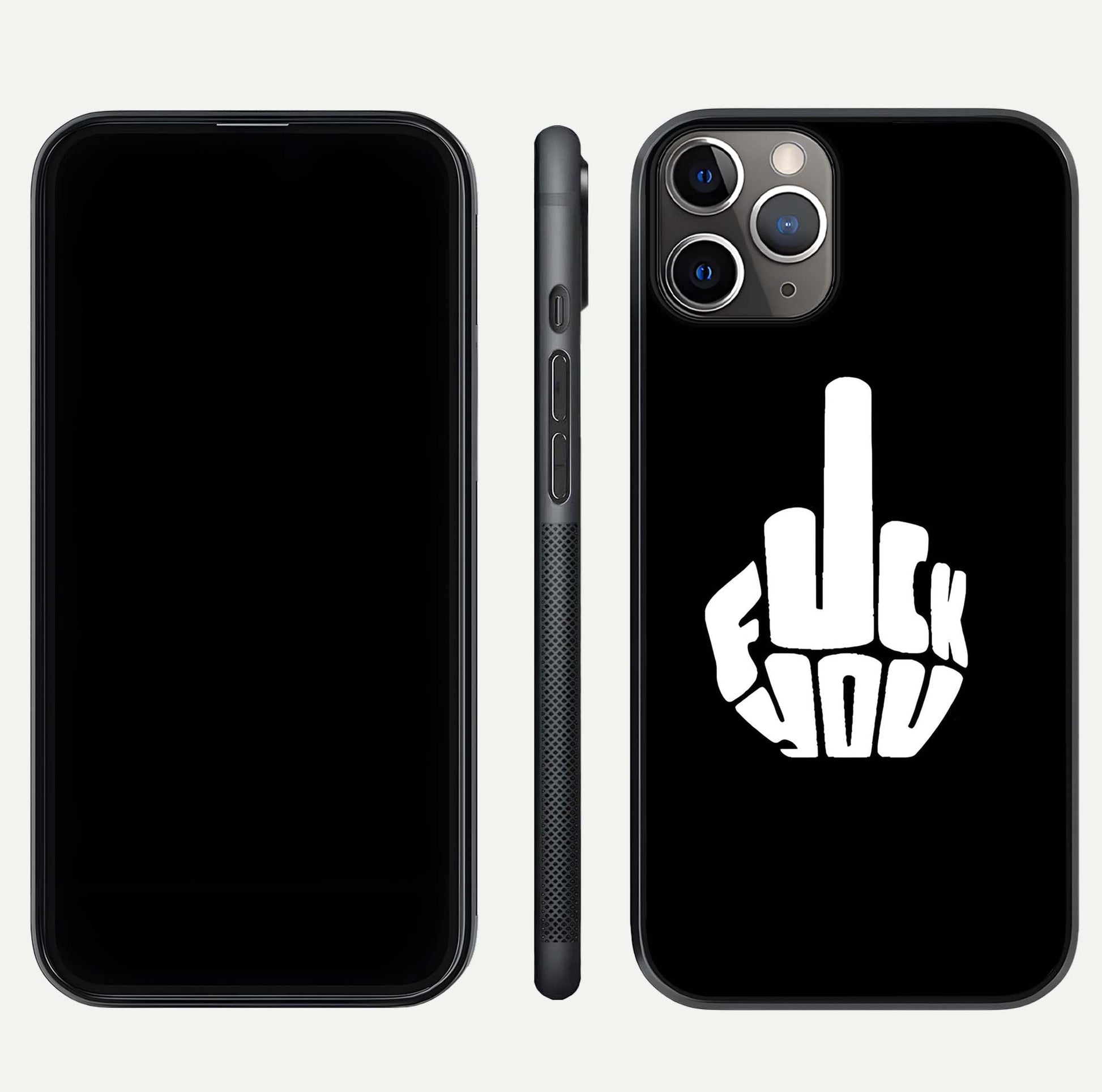 Rebel Mode On Glass Case for iPhone 11 Pro Max close-up angled shot highlighting reflective text and sharp design