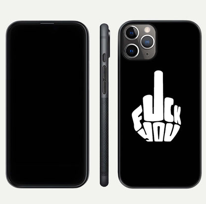 Rebel Mode On Glass Case for iPhone 11 Pro Max close-up angled shot highlighting reflective text and sharp design