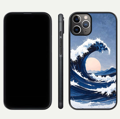 Rising Tide Power Glass Case for iPhone 11 Pro Max close-up angled shot highlighting water motion and reflection