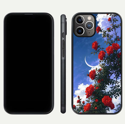 Rose Drift Flowers Glass Case for iPhone 11 Pro Max close-up angled shot highlighting floral texture and reflection