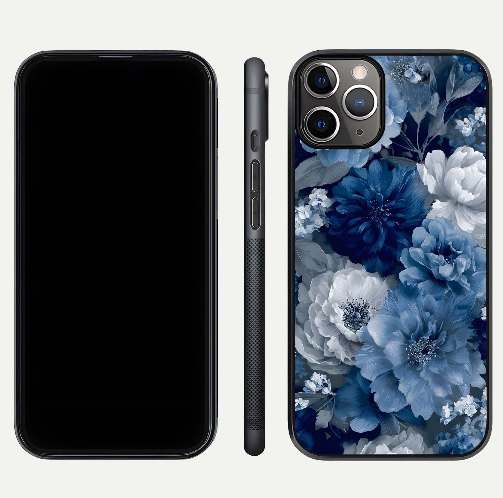 Royal Bloom Garden Glass Case for iPhone 11 Pro Max close-up angled shot highlighting royal bloom texture and reflection
