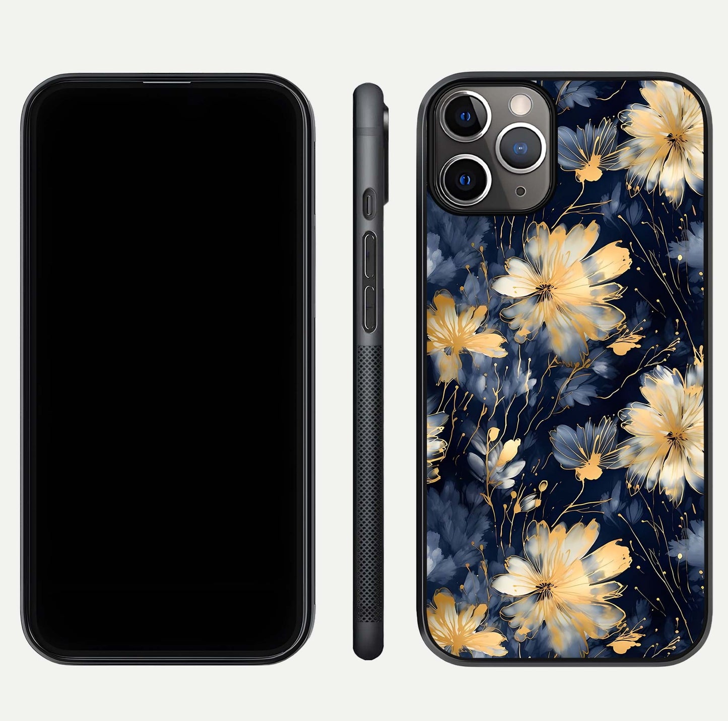 Royal Petal Dream Glass Case for iPhone 11 Pro Max close-up angled shot highlighting petal texture and reflection depth