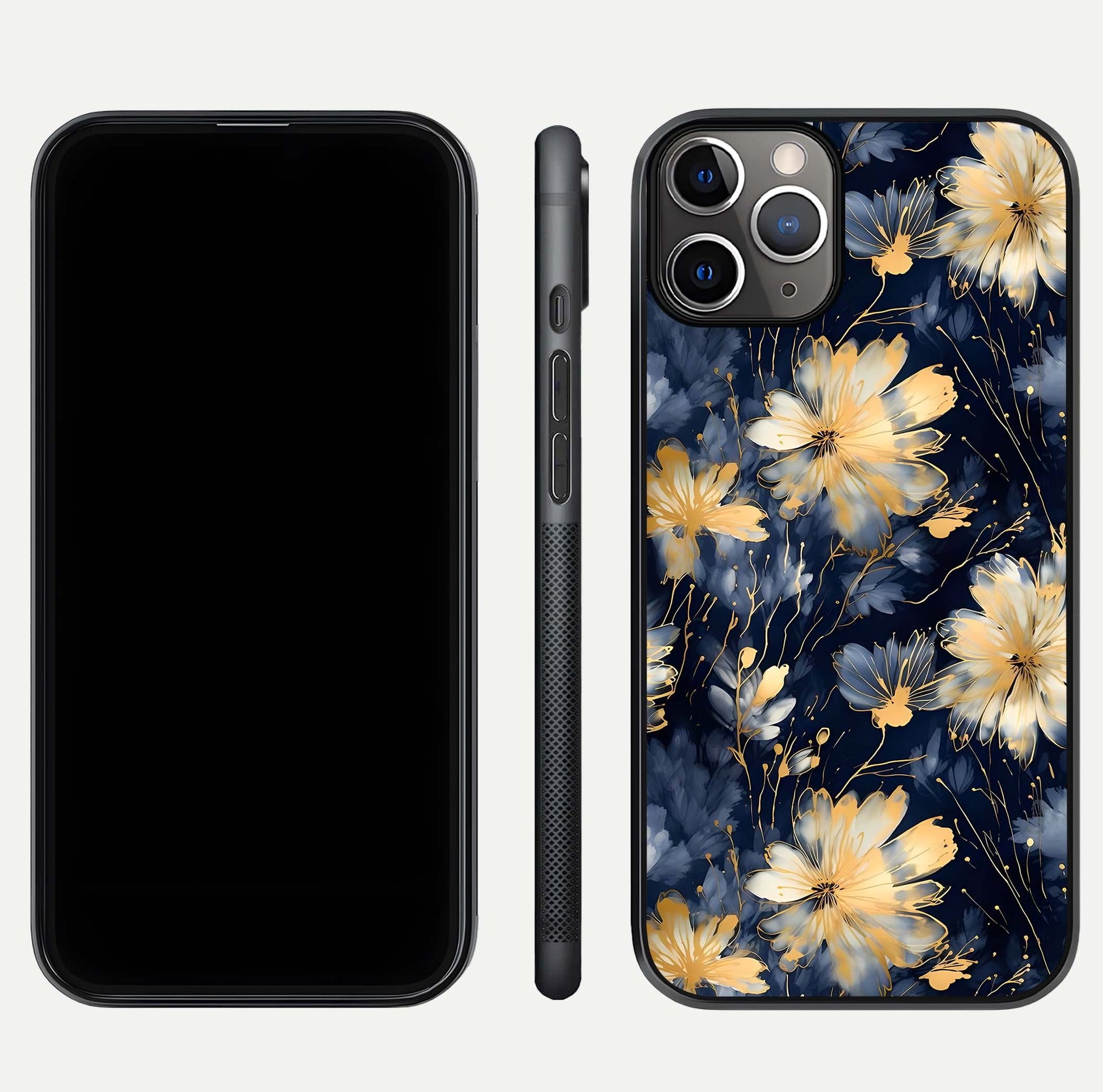 Royal Petal Dream Glass Case for iPhone 11 Pro Max close-up angled shot highlighting petal texture and reflection depth