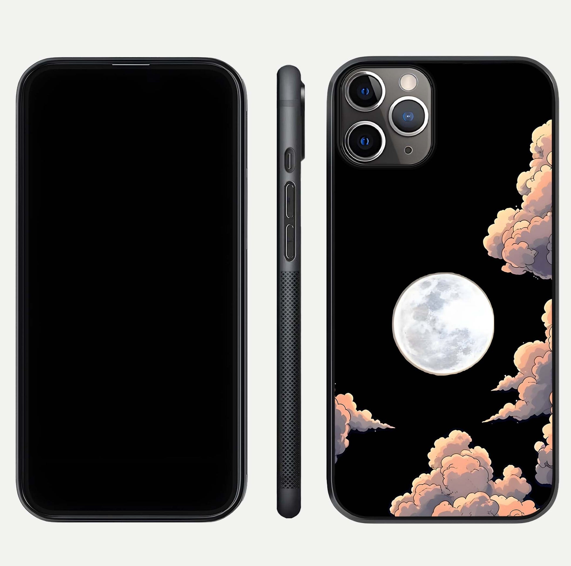 Shade Cloud Moon Glass Case for iPhone 11 Pro Max close-up angled shot highlighting moon reflection and depth