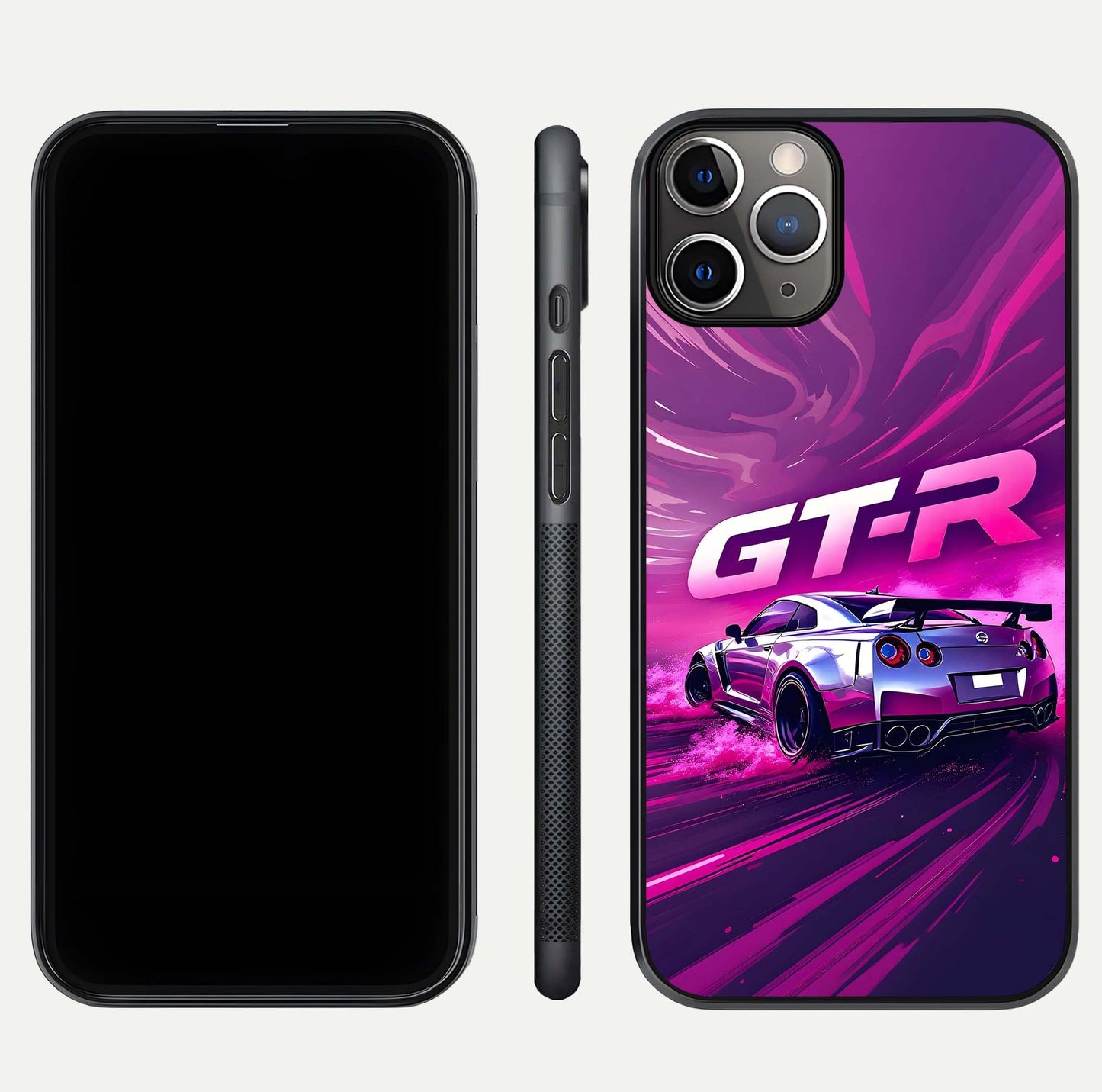 Speed Drift Legend Glass Case for iPhone 11 Pro Max close-up angled shot highlighting speed lines and reflection