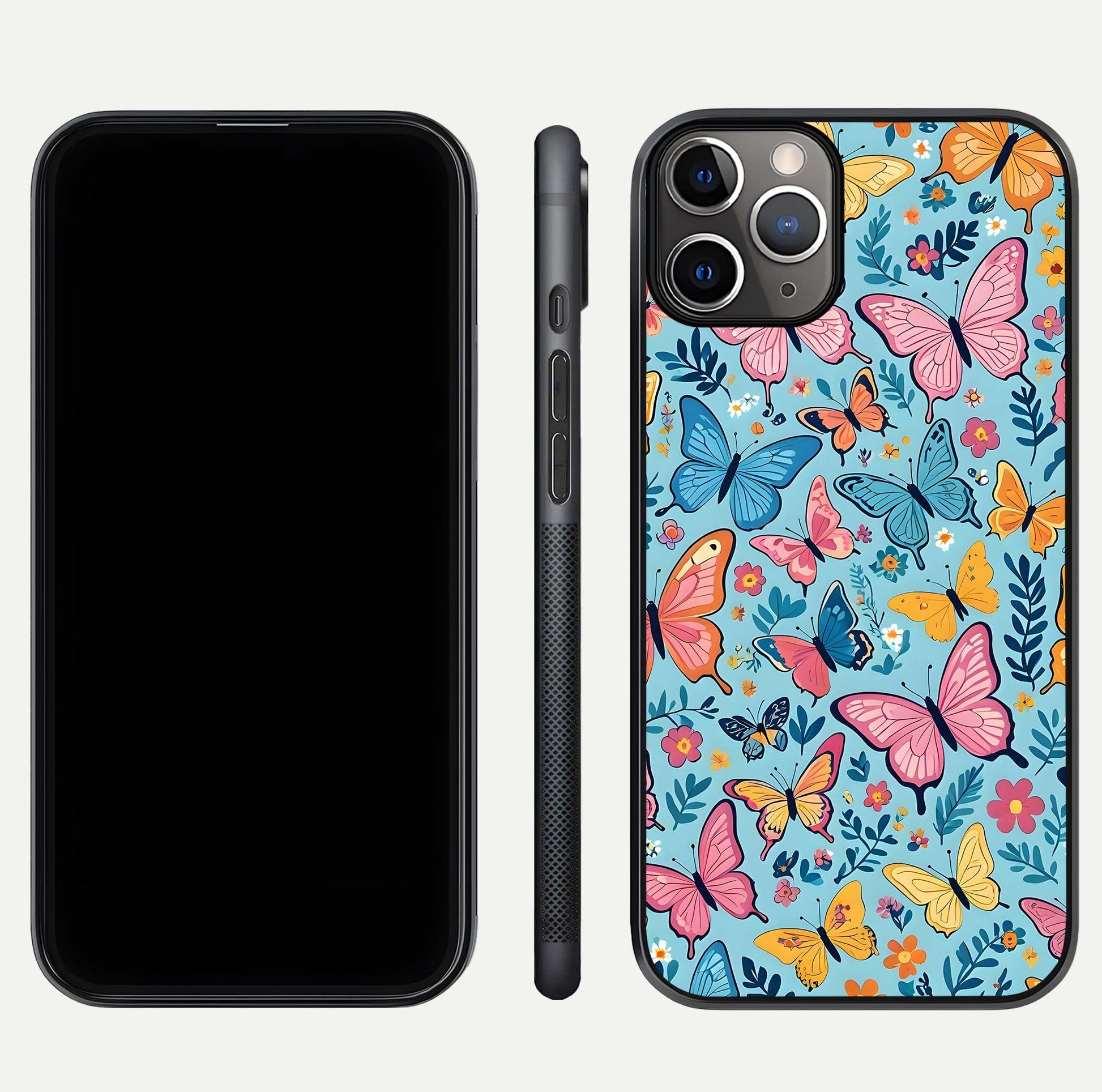 Spring Wing Garden Glass Case for iPhone 11 Pro Max close-up angled shot highlighting petal details and reflection