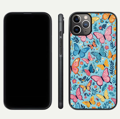 Spring Wing Garden Glass Case for iPhone 11 Pro Max close-up angled shot highlighting petal details and reflection