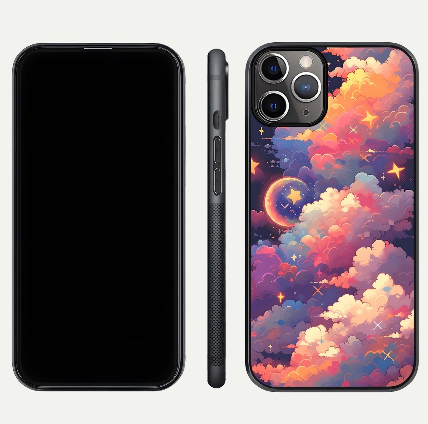Starlit Dream Clouds Glass Case for iPhone 11 Pro Max close-up angled shot highlighting cloud texture and reflection
