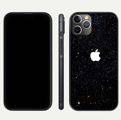 Starry Apple Galaxy Glass Case for iPhone 11 Pro Max close-up angled shot highlighting star details and gloss