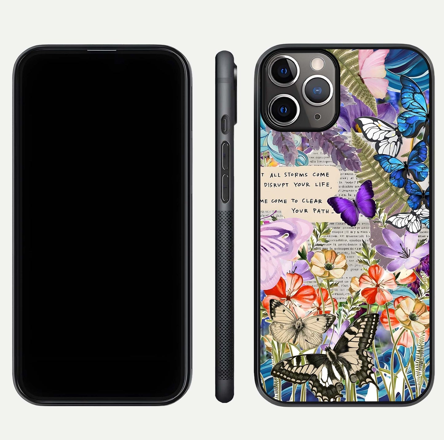 Storm Path Bloom Glass Case for iPhone 11 Pro Max close-up angled shot highlighting bloom texture and reflection