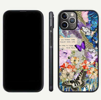 Storm Path Bloom Glass Case for iPhone 11 Pro Max close-up angled shot highlighting bloom texture and reflection