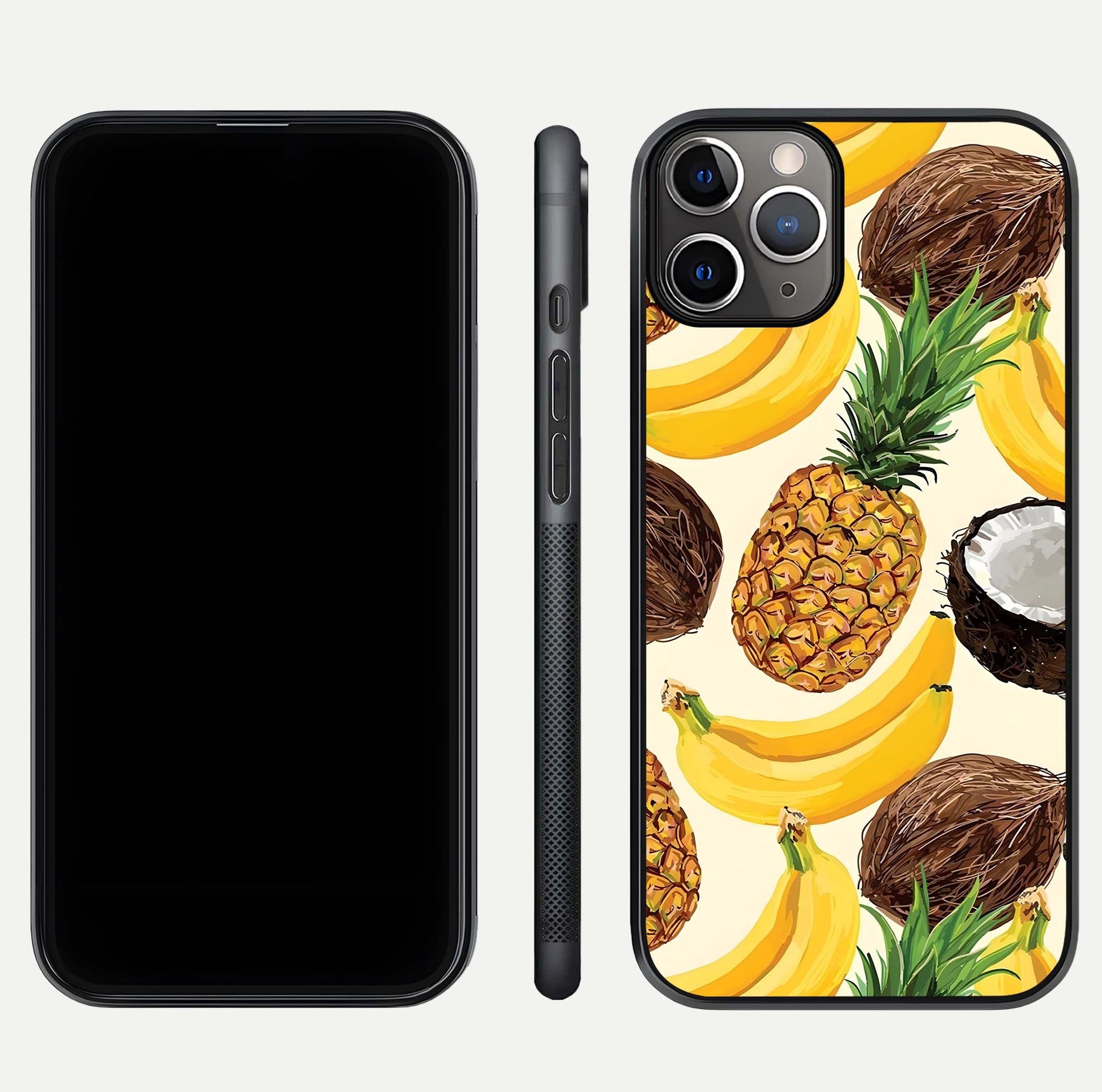Tropical Fruit Mood Glass Case for iPhone 11 Pro Max close-up angled shot highlighting fruit texture and reflection