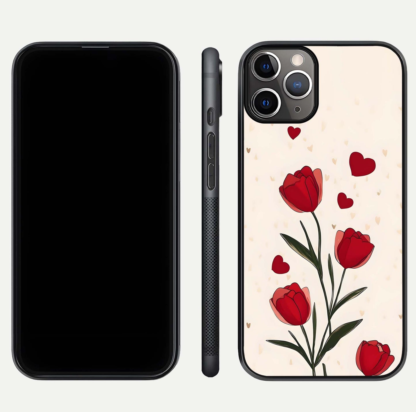 Tulip With Heart Glass Case for iPhone 11 Pro Max close-up angled shot highlighting petal details and reflection