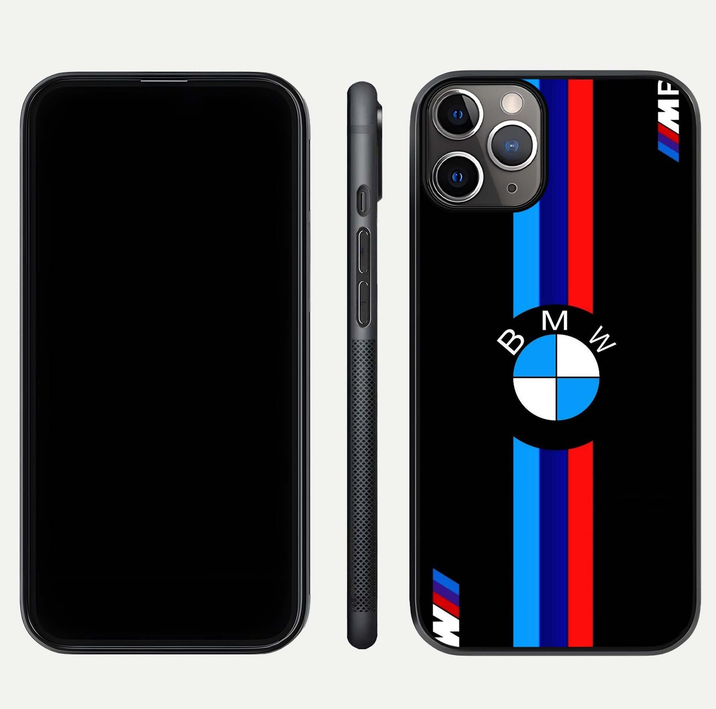 Turbo BMW Beast Glass Case for iPhone 11 Pro Max close-up angled shot highlighting car detailing and reflection