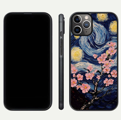 Van Gogh Scenery Glass Case for iPhone 11 Pro Max close-up angled shot highlighting brushwork texture and color depth