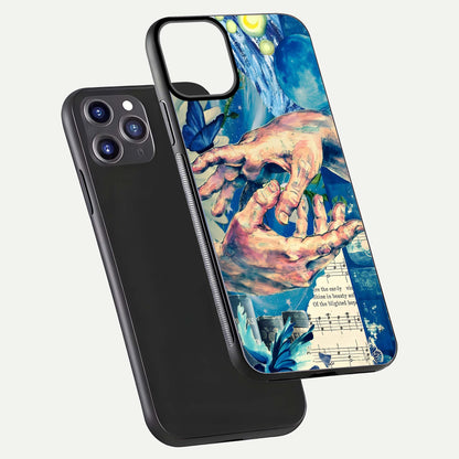 Aesthetic Divider Glass Case for iPhone 16 Pro front and back view layout showing black front display and minimal divider glass back