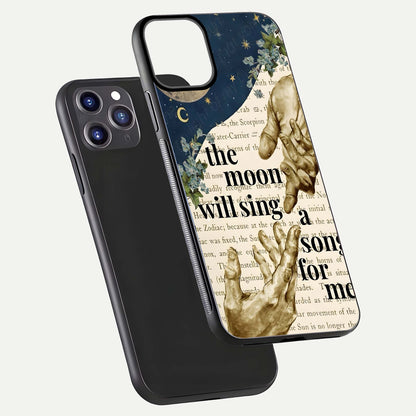 Aesthetic Divine Glass Case for iPhone 16 Pro front and back view layout showing black front display and divine art glass back