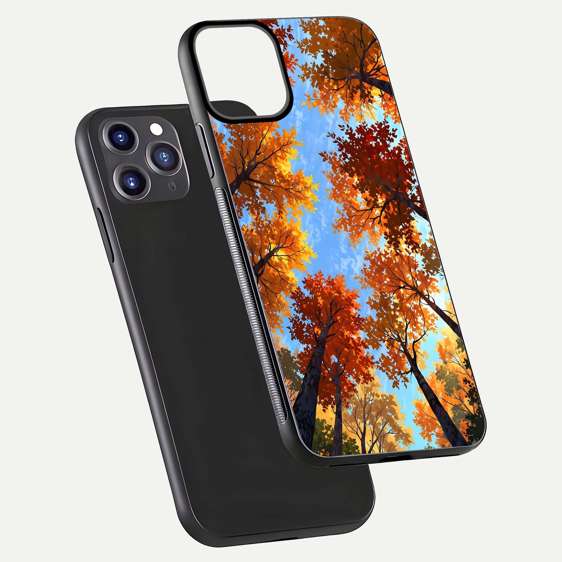 Autumn Sky Rise Glass Case for iPhone 11 Pro Max front and back layout showing sky print and edge smoothness