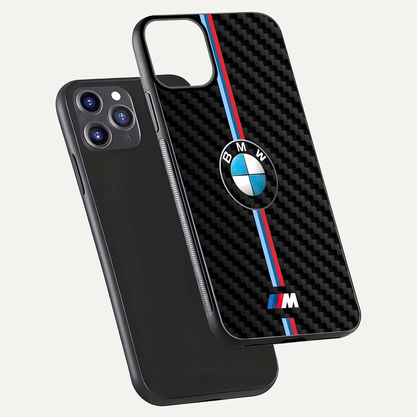 BMW Pattern Glass Case for iPhone 11 Pro Max front-and-back layout displaying car-themed art and premium glass gloss