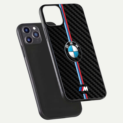 BMW Pattern Glass Case for iPhone 11 Pro Max front-and-back layout displaying car-themed art and premium glass gloss