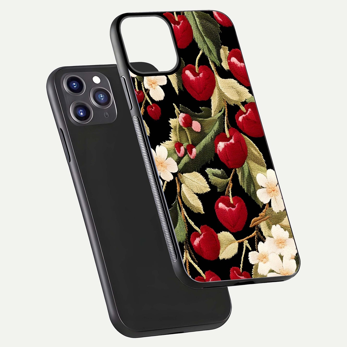 Bloom Thread Art Glass Case for iPhone 11 Pro Max front-and-back layout showing smooth edges and high-clarity print