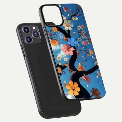 Blossom Dream Sky Glass Case for iPhone 11 Pro Max front-and-back layout showing floral print and premium edge gloss