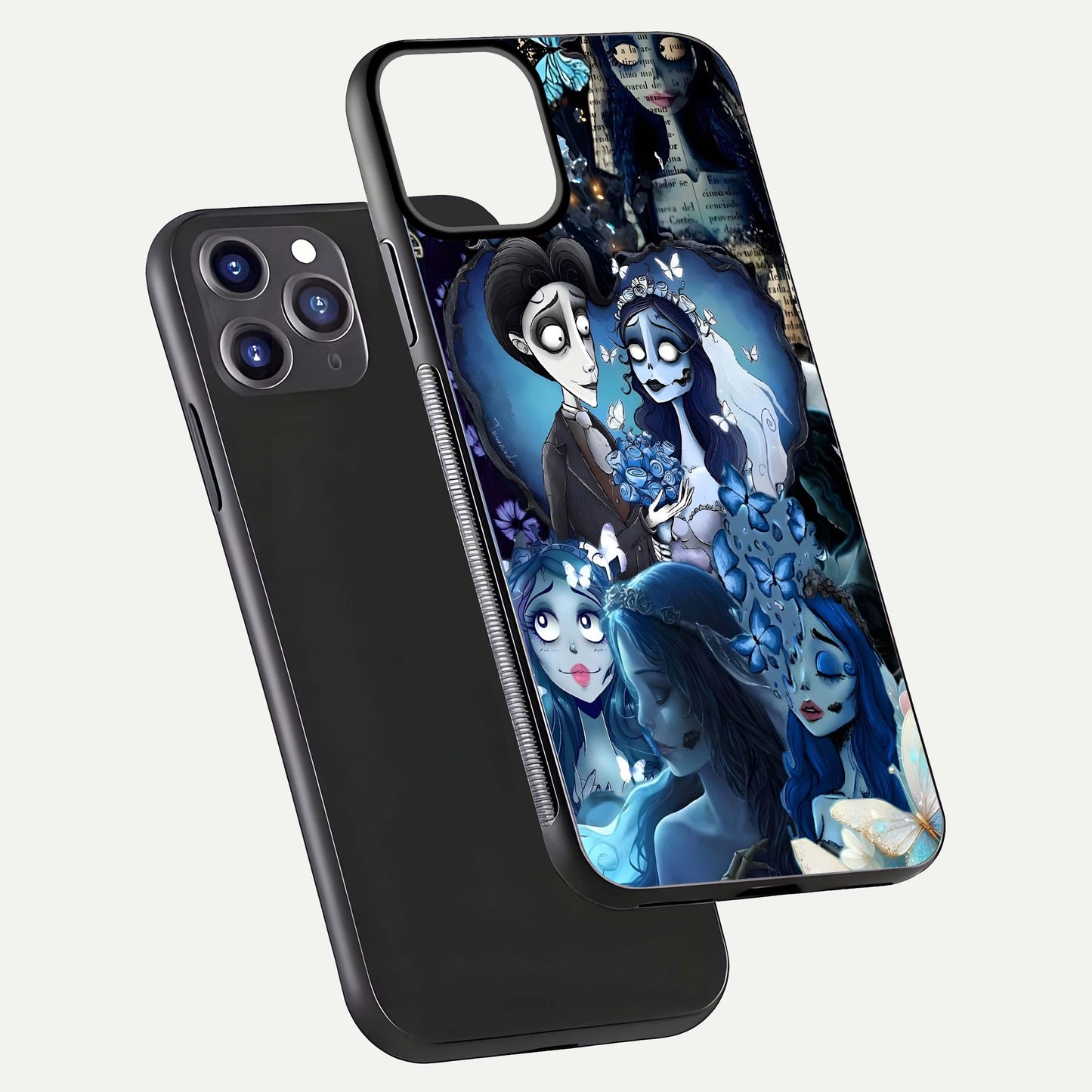 Butterfly Ghost Soul Glass Case for iPhone 11 Pro Max front-and-back layout highlighting dark art balance and HD shine