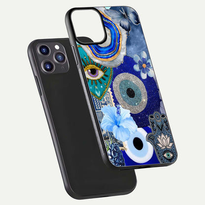 Celestial Blue Vision Glass Case for iPhone 11 Pro Max dual-view layout showing celestial gradient and curved edges