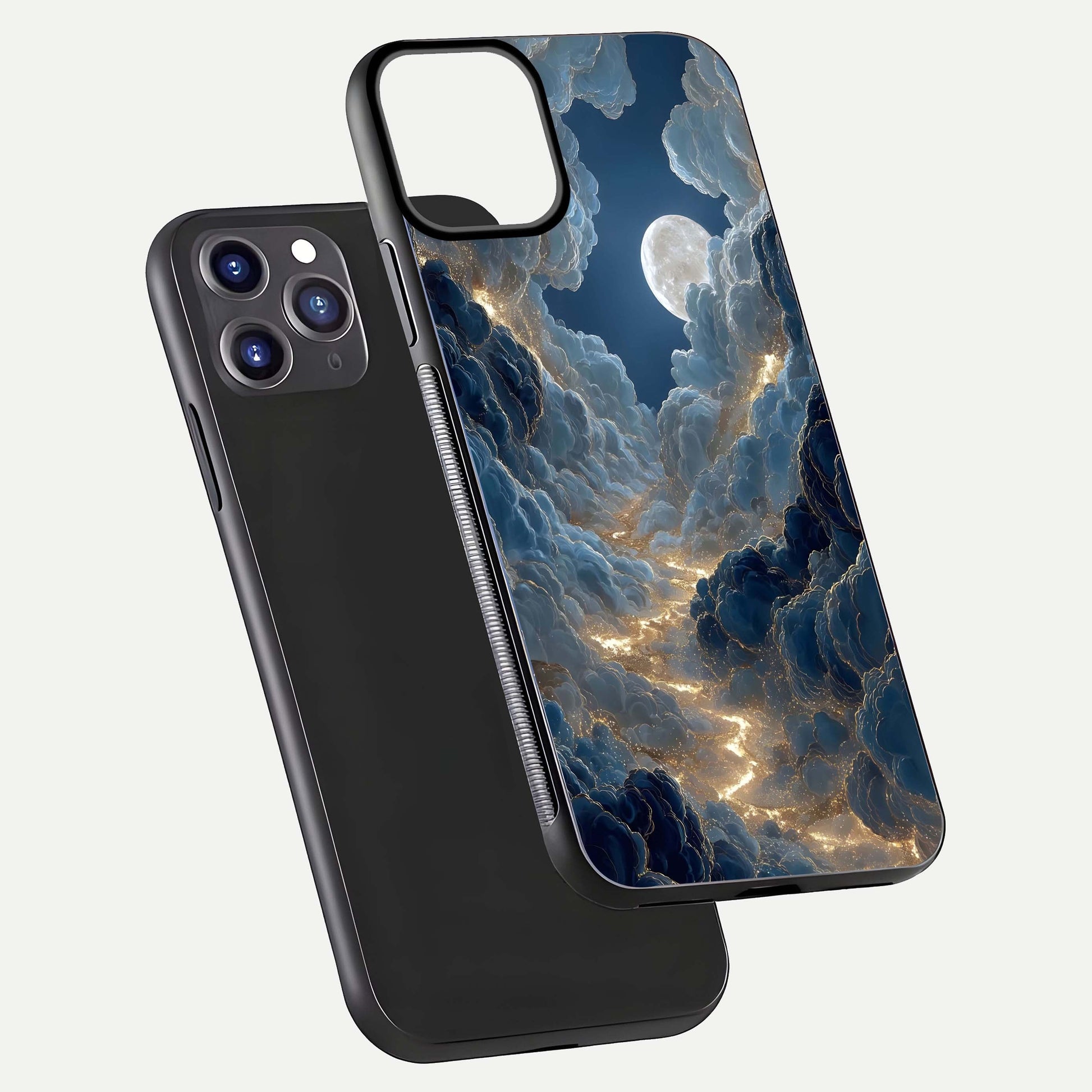 Celestial Cloud Road Glass Case for iPhone 11 Pro Max front-and-back layout displaying balance between light and depth