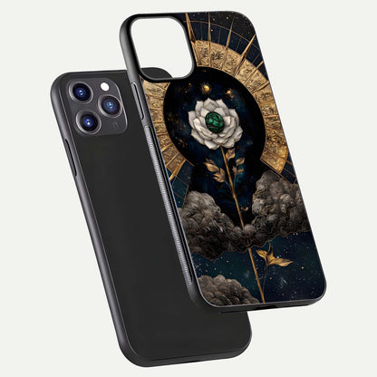 Celestial Lotus Morang Glass Case for iPhone 11 Pro Max dual-view layout displaying floral symmetry and polished edges