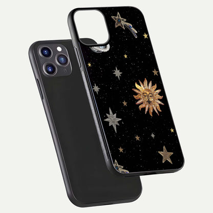 Celestial Moon With Stars Glass Case for iPhone 11 Pro Max front-and-back layout displaying lunar art and premium finish