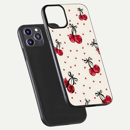 Cherry Heart Bow Glass Case for iPhone 11 Pro Max front-and-back view showing design clarity and edge protection