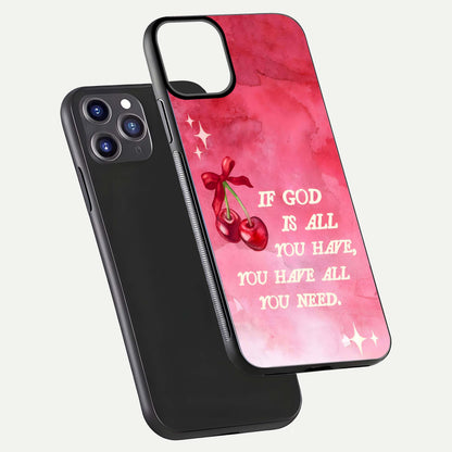 Cherry Quote Glass Case for iPhone 11 Pro Max dual-view layout showing red cherry tones and text balance