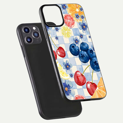 Citrus Bloom Joy Glass Case for iPhone 11 Pro Max dual-view layout displaying colorful print and smooth edges