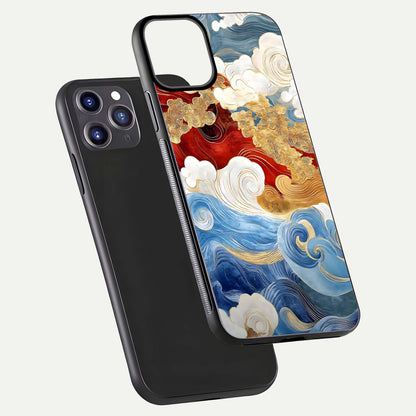 Colored Waves Glass Case for iPhone 11 Pro Max front & back layout showing smooth edges and vivid print tones
