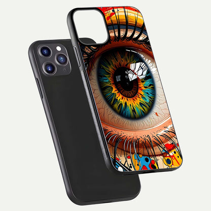 Colorful Eye Glass Case for iPhone 11 Pro Max dual-view layout displaying vivid tones and smooth glass edges