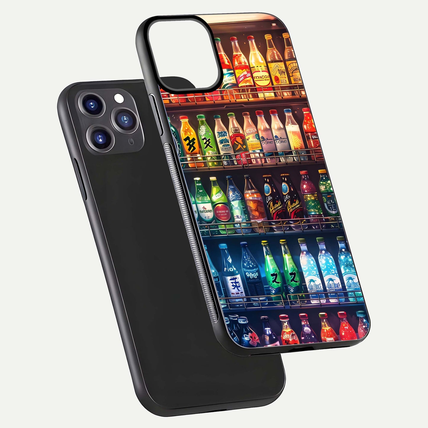 Colorful Soda Bottles Glass Case for iPhone 11 Pro Max dual-view layout displaying playful tones and gloss clarity