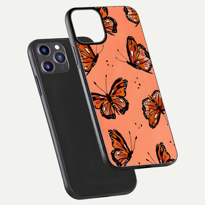 Coral Wing Butterfly Glass Case for iPhone 11 Pro Max dual-view layout displaying soft floral tones and curved edges