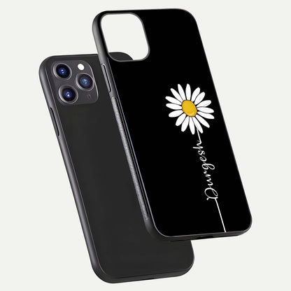 Custom Name White Flower Glass Case for iPhone 11 Pro Max dual-view layout showing elegant floral tone and curved edge finish