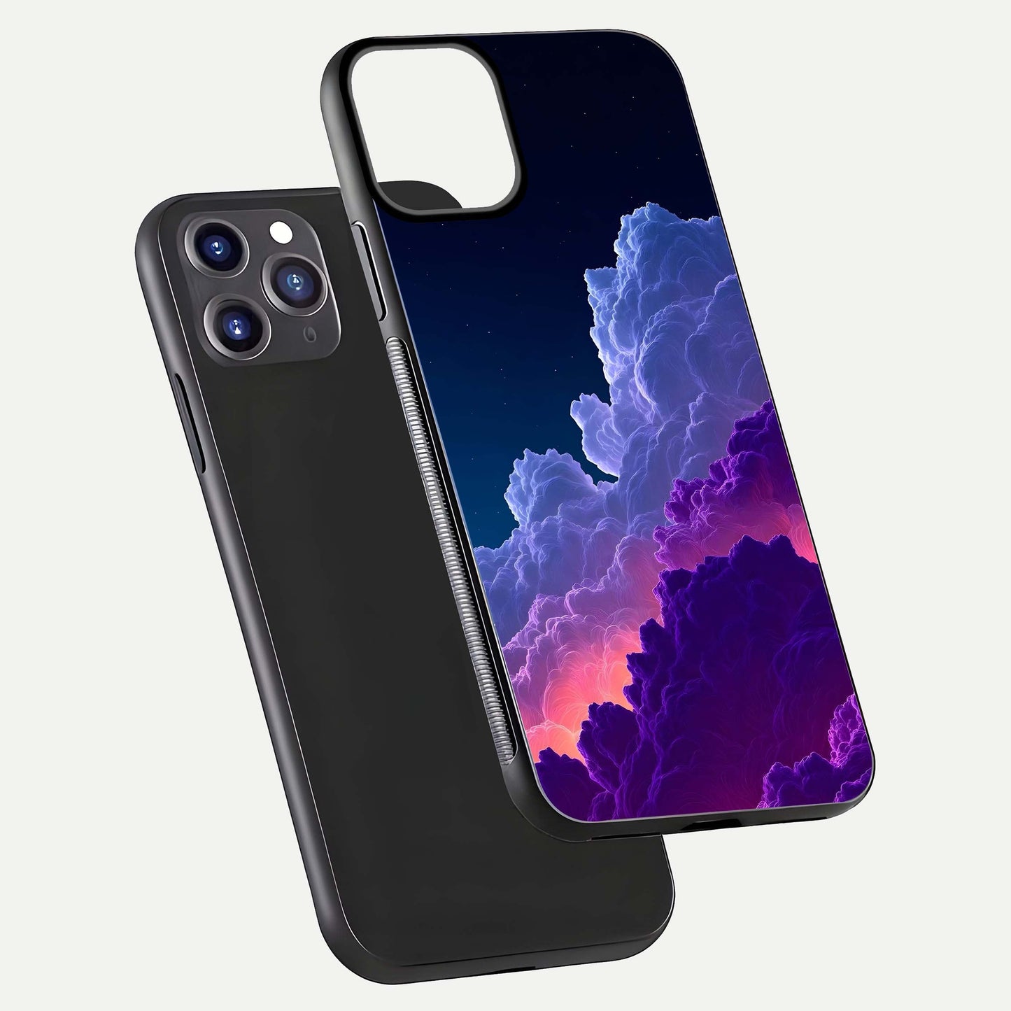 Dreamy Cloud Skies Glass Case for iPhone 11 Pro Max dual-view layout displaying calm sky art and smooth curve