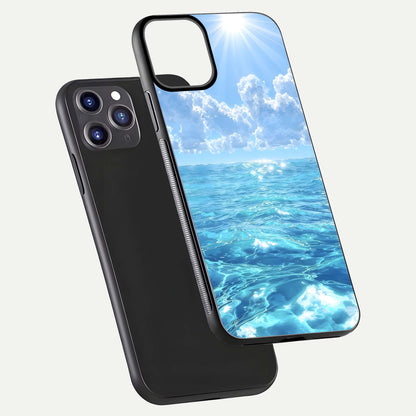 Endless Ocean Horizon Glass Case for iPhone 11 Pro Max dual-view layout displaying calm seascape and curved edges