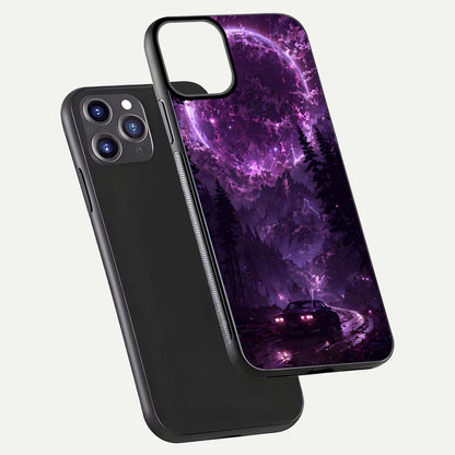 Eternal Cosmic Drive Glass Case for iPhone 11 Pro Max dual-view layout displaying outer-space tones and curved finish